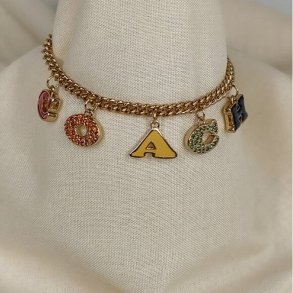 COACH Bracelet Signature Charm Pave Crystal Enamel Colorful Gold Tone NEW - Picture 5 of 12